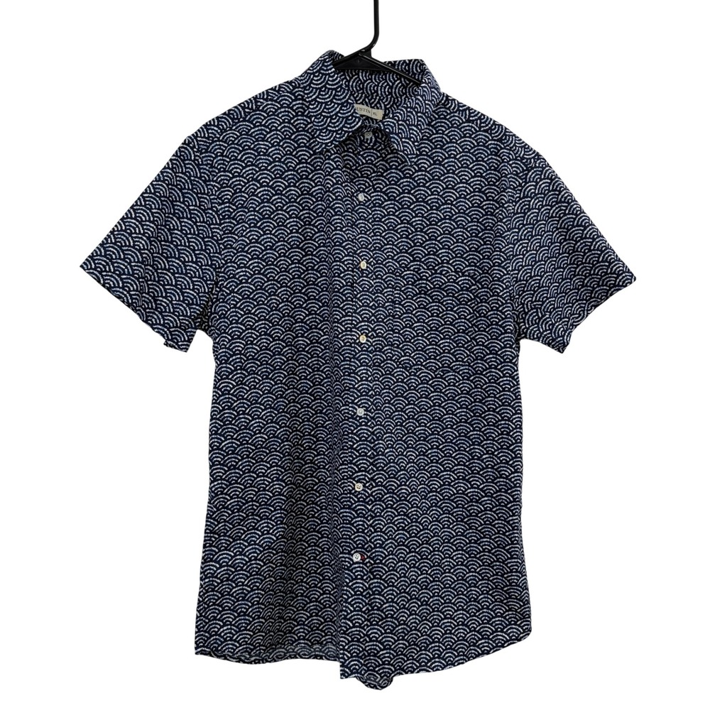 Gustin Shirt Mens XL Blue Shibori Dye Pulse Short Sleeve Button Down Cotton USA